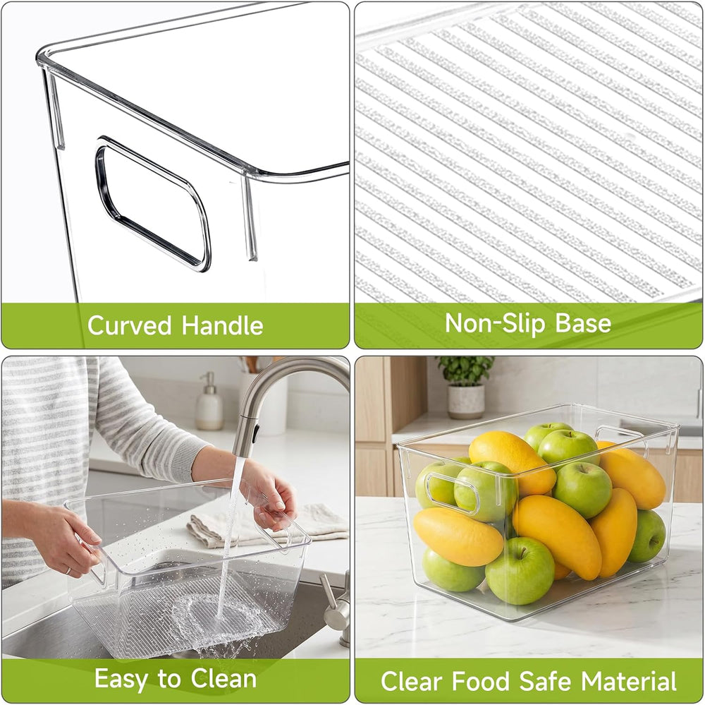 YKIOKE 8 Pack Clear Plastic Storage Bins with Handles, Stackable Organizer