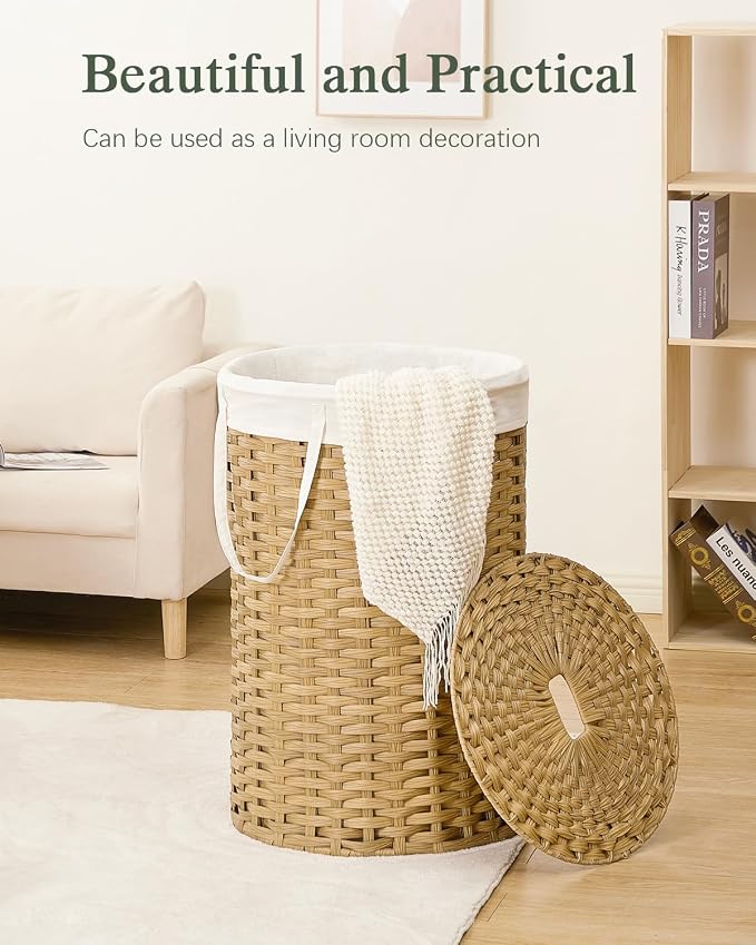 Large Laundry Hamper Laundry Basket Round 34.3 Gal Handwoven Wicker Laundry