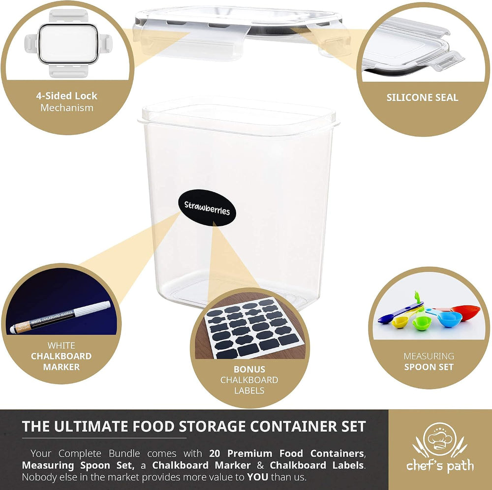 Chef's Path Airtight Plastic Food Containers with Lids - 20 Pack (1.6 Lit...