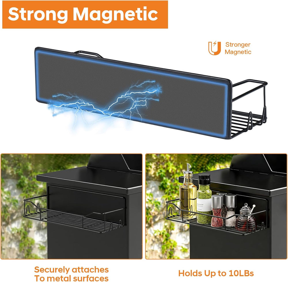 Magnetic Grill Caddy with Bins, BBQ Tool Organizer with Paper Towel Holder