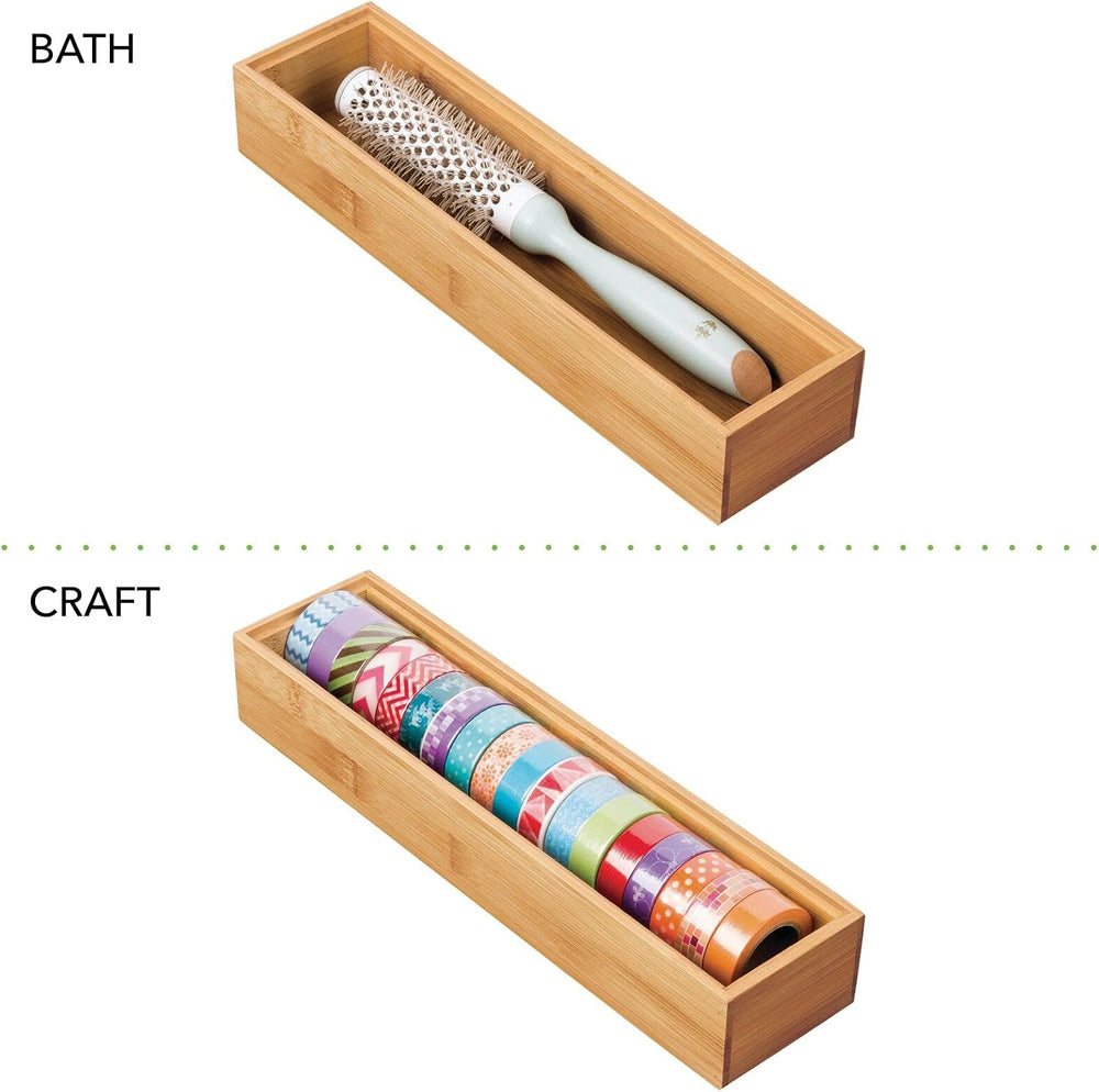 mDesign Slim Wooden Bamboo Drawer Organizer for Office - 12" Long Stacka...