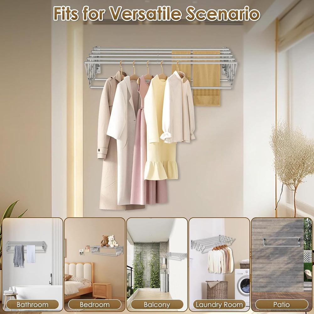 XL-31.5" Wall Clothes Drying Rack, Retractable Mounted Rack Silver