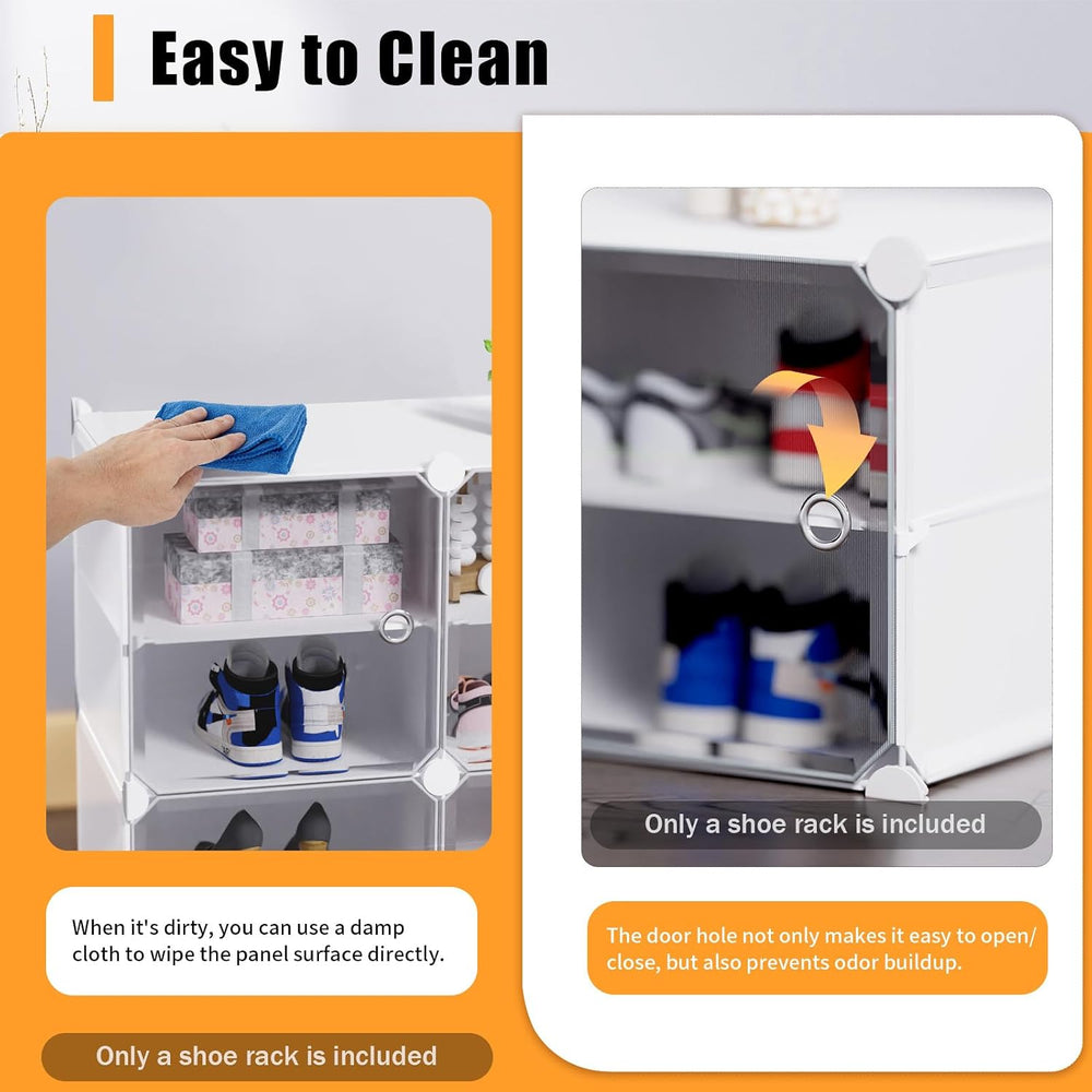 TENNIX 72 Pairs Foldable Shoes Box, 12 Tiers Clear Plastic Stackable Shoe Org...