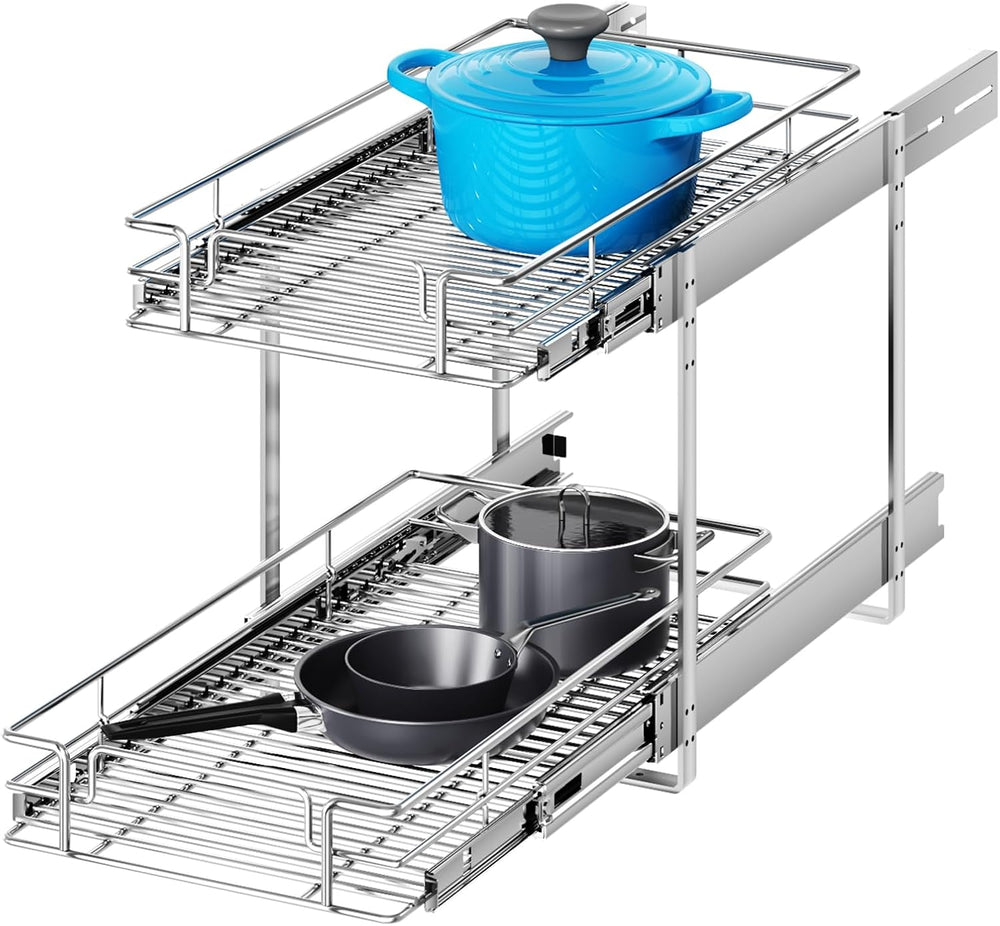 2 Tier Individual Pull Out Cabinet Organizer 10½" W x 18" D, Heavy ...