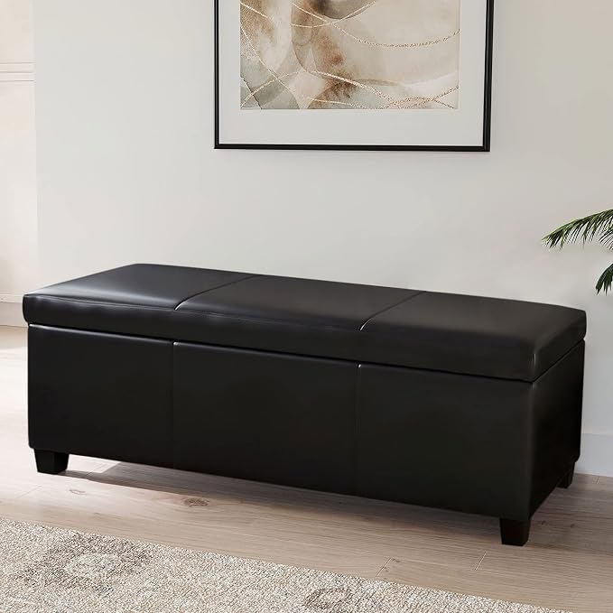 BELLEZE Storage Faux Leather Ottoman, 47 Inch Bench Bedroom Bench