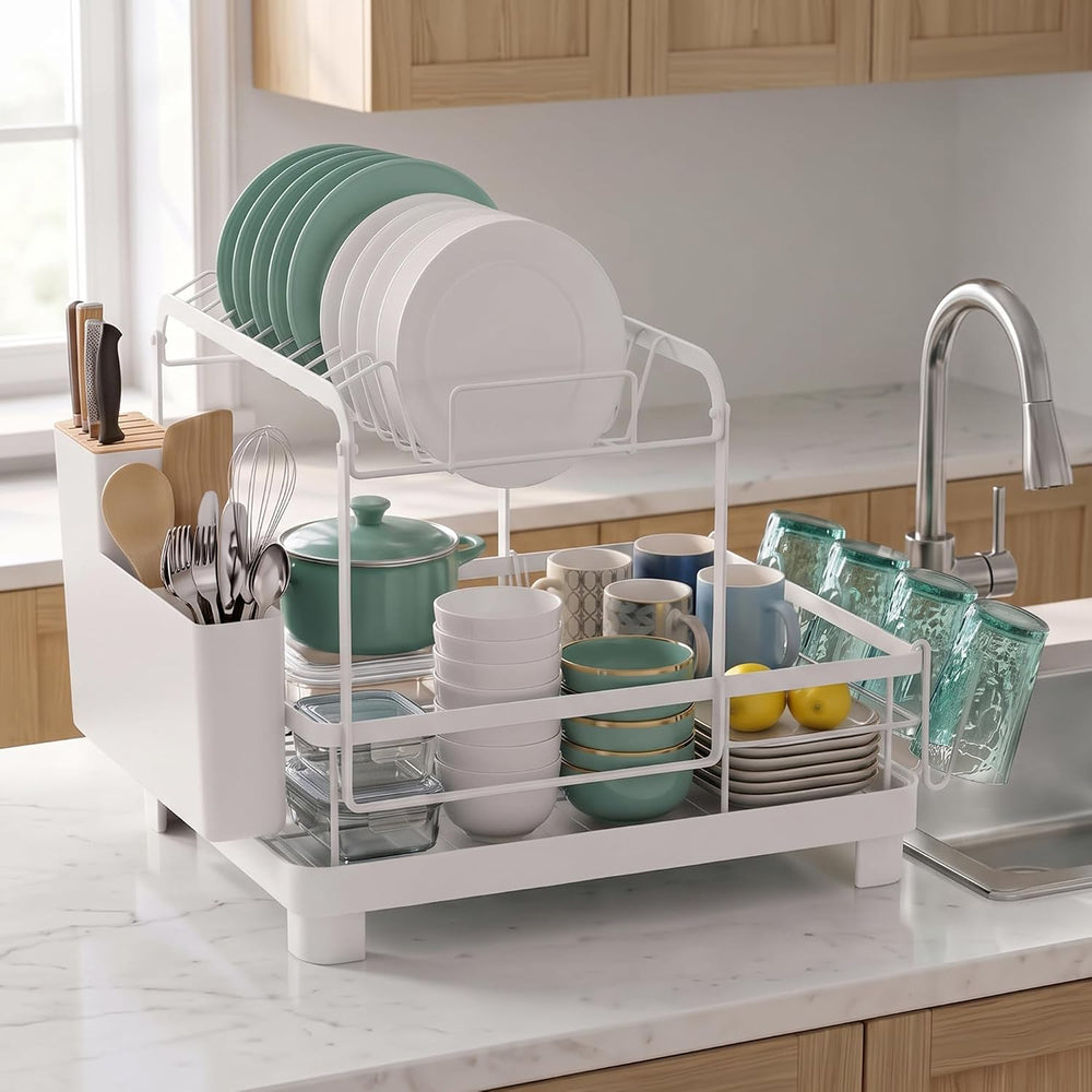 Runnatal 2-Tier Dish Drying Rack with Drainboard for Kitchen Counter