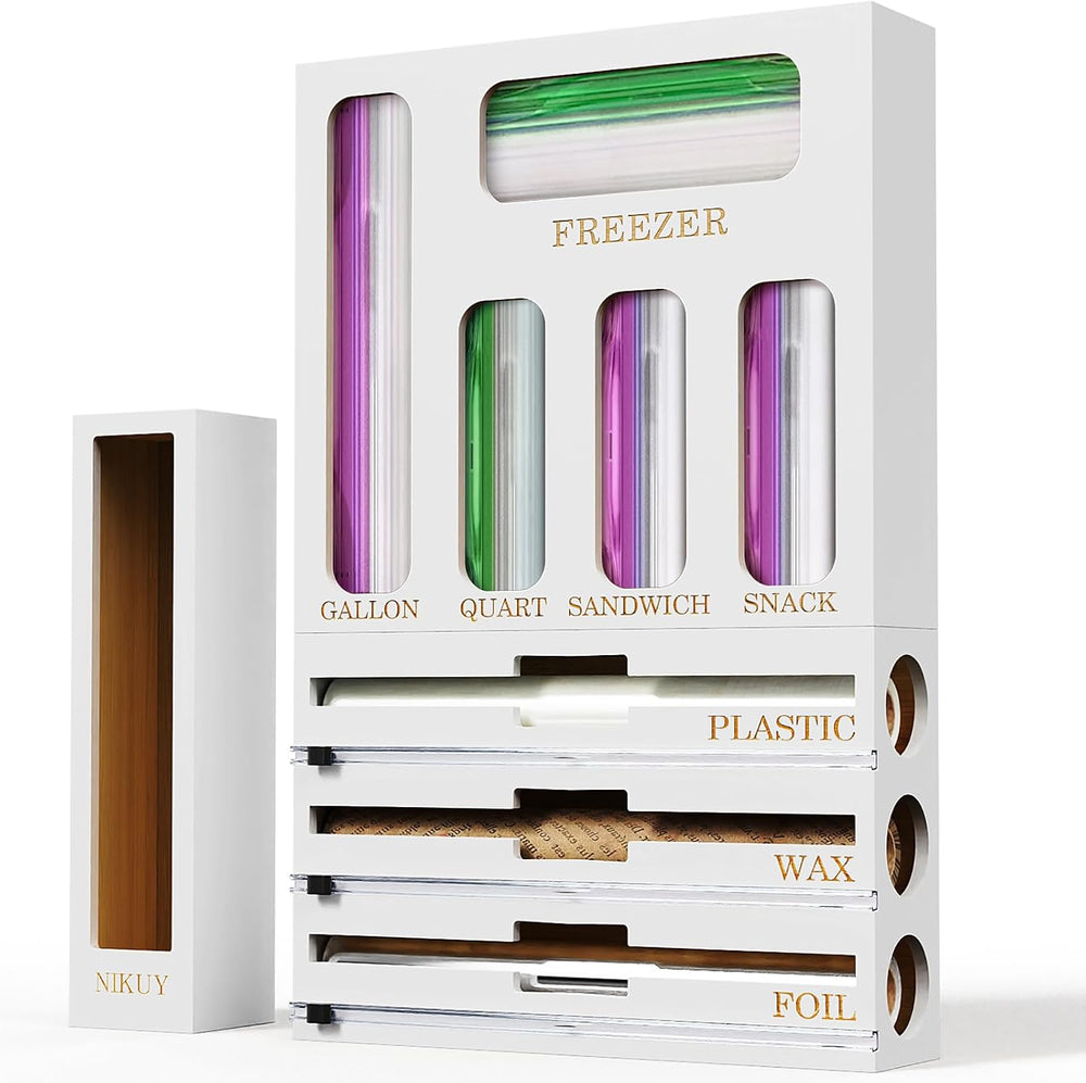Bamboo Foil and Plastic Wrap Organizer for Kitchen Drawer, 9 in 1 Plastic Bag...