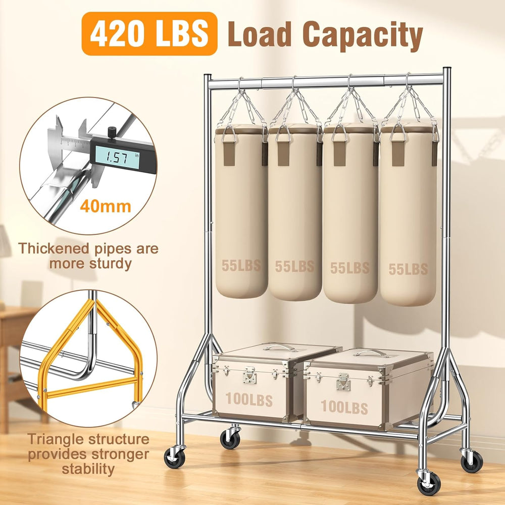 EAGMAK Heavy Duty Clothes Rack Load 420 LBS, Rolling Garment Rack with Lockab...