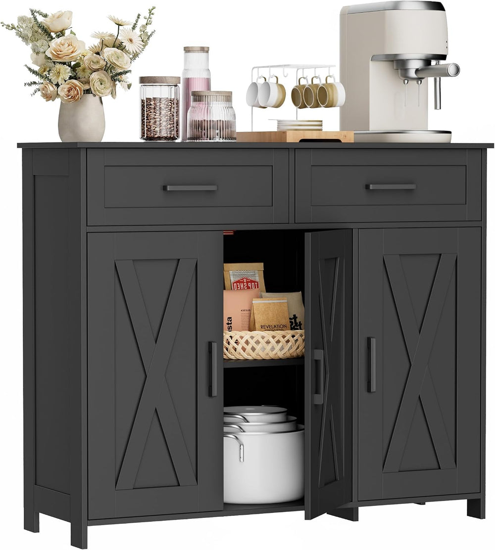 Homhedy Coffee Bar Storage Cabinet with Drawers, Kitchen Buffet Cabinet