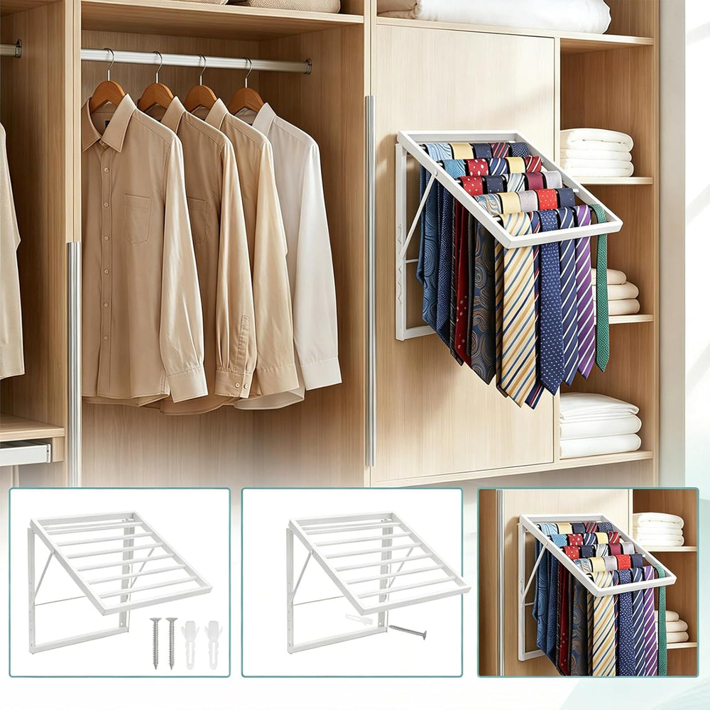 Wall Mounted Tie Rack Organizer, Metal Tie Rack Holds Up to 58 Ties, Adjustab...