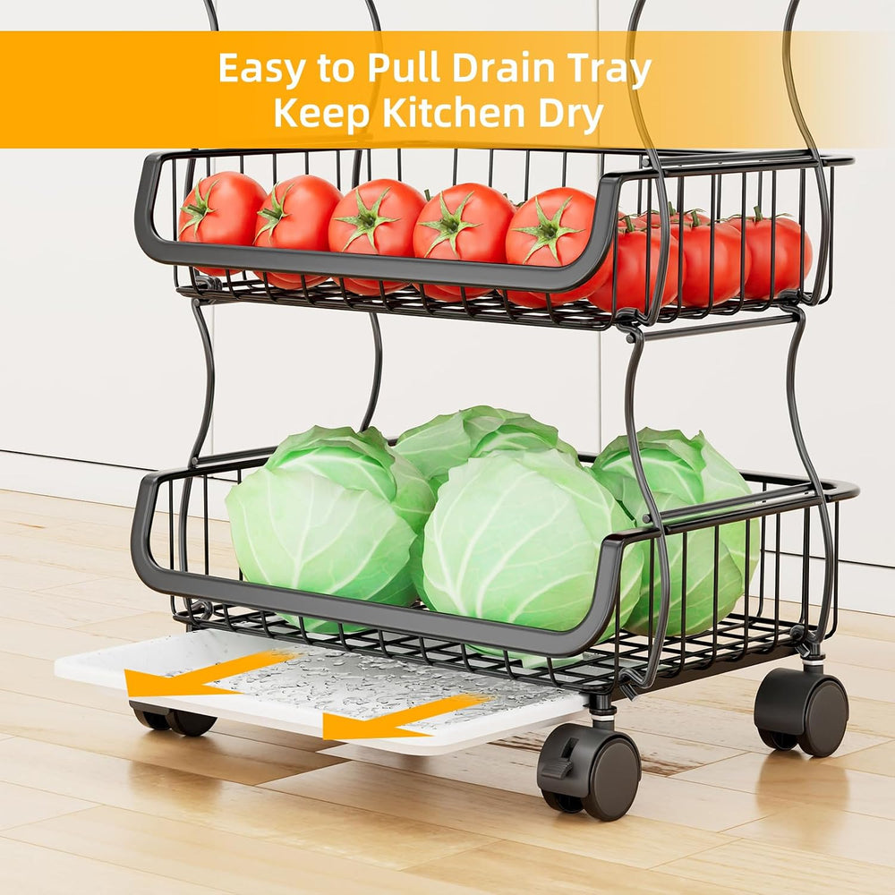 Simple Trending Stackable Cart, Fruit Vegetable Basket with Wheels, 4 Tier