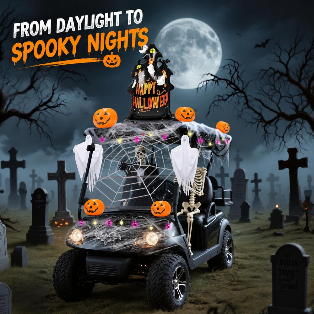 Halloween Golf Cart Decorations Kit, Ghosts, Spider Web, Pumpkins, Lights