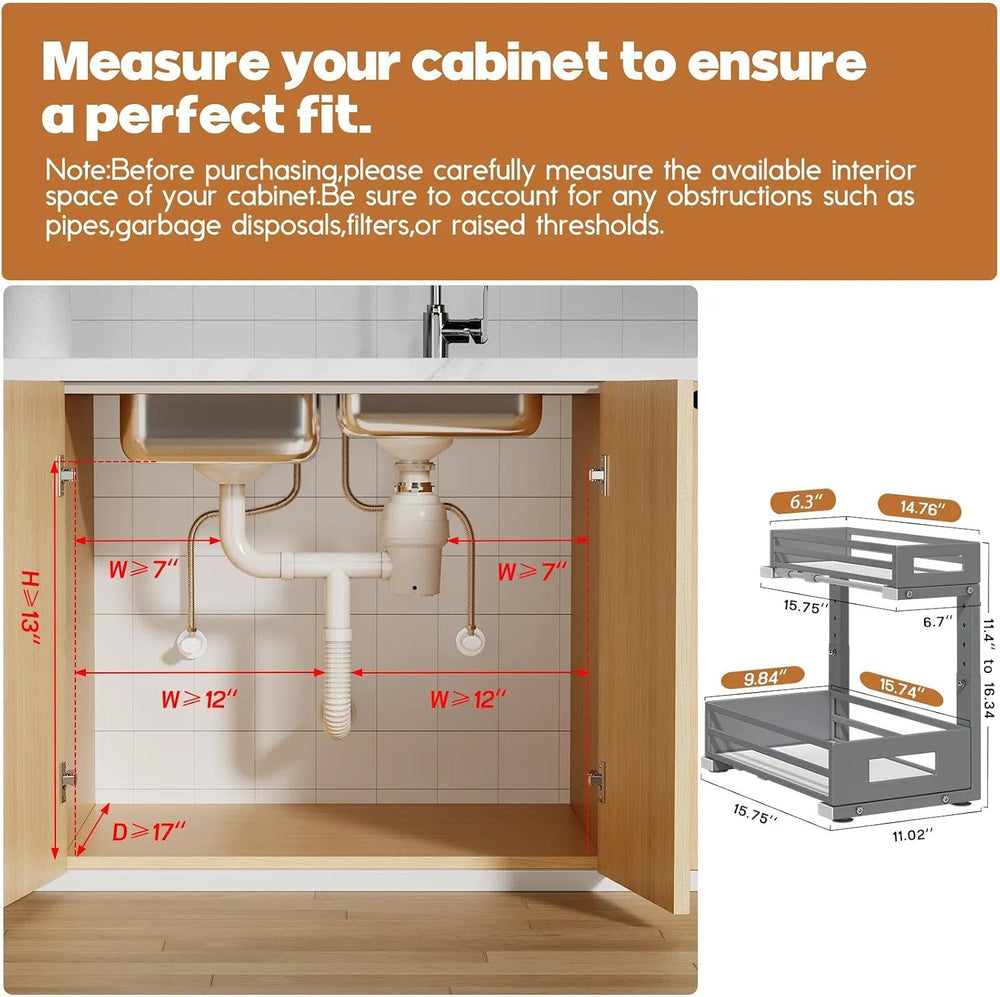 2-Pack Under Sink Organizers and Storage,2-Tier L Shape Pull Out Cabinet Orga...