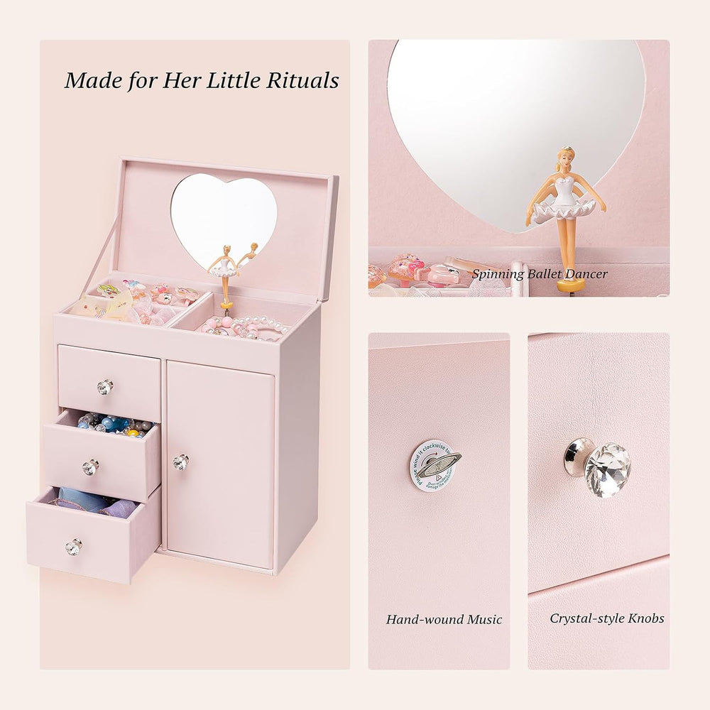 VLANDO Musical Jewelry Box, Upright Rectangular, Barely Pink