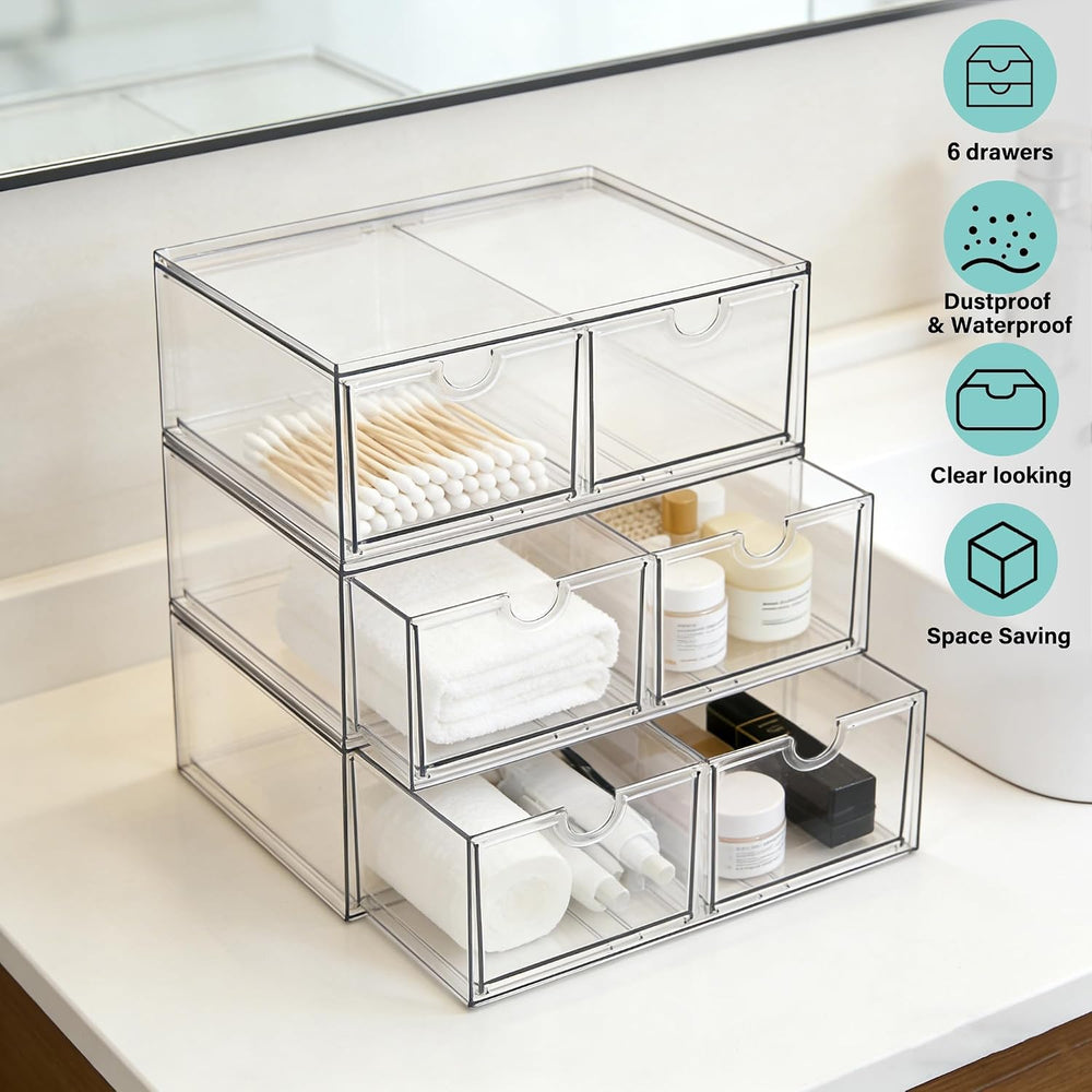 Prsildan 6 Small Drawers Stackable Storage Drawer Clear Acrylic Organizer