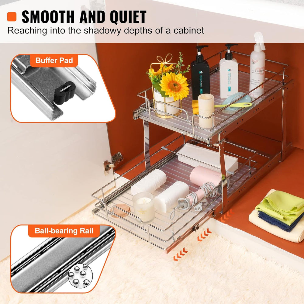 VEVOR Pull Out Cabinet Organizer, 14" Wx21.2 Dx15.2 H Heavy 2 Tier Duty ...