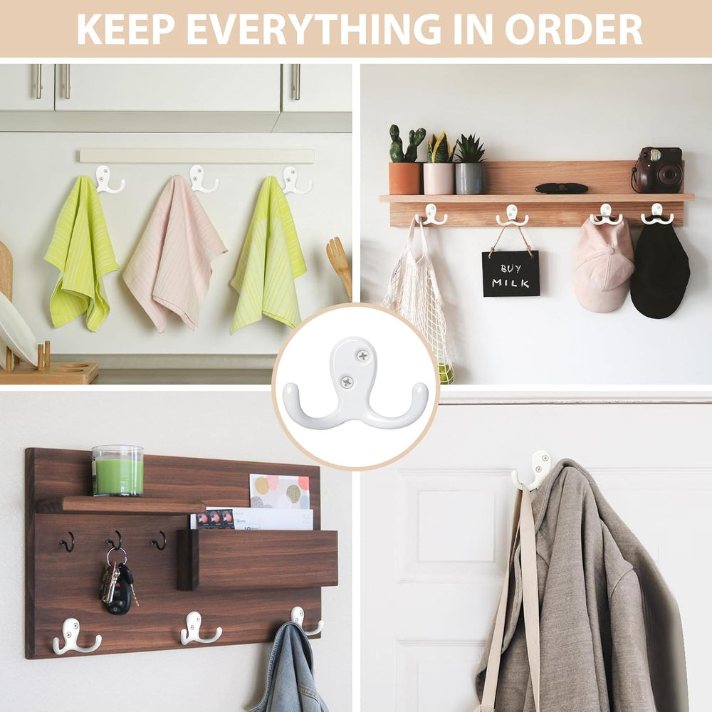 Homanu 54 Pack Coat Hooks, Heavy Duty Double Prong Coat Hooks Wall Mounted wi...