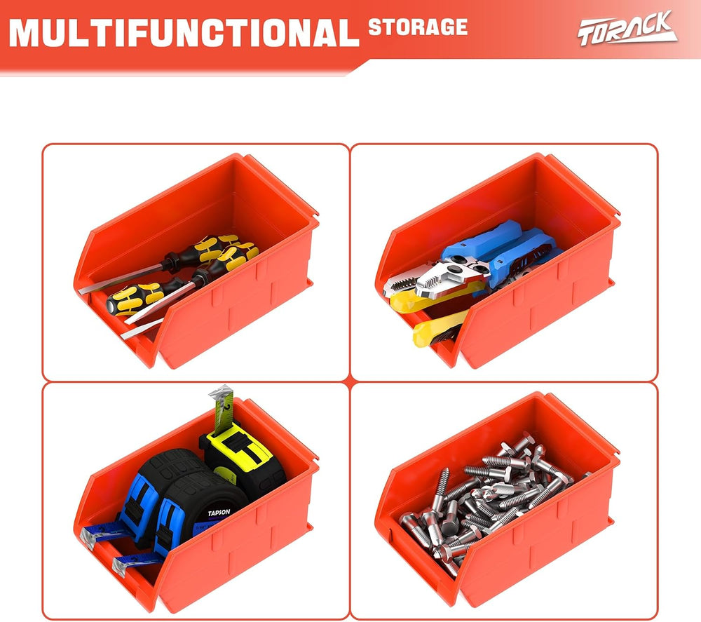 TORACK Wall Mounted Storage Bins, 16 Plastic Bins for Tools Organization