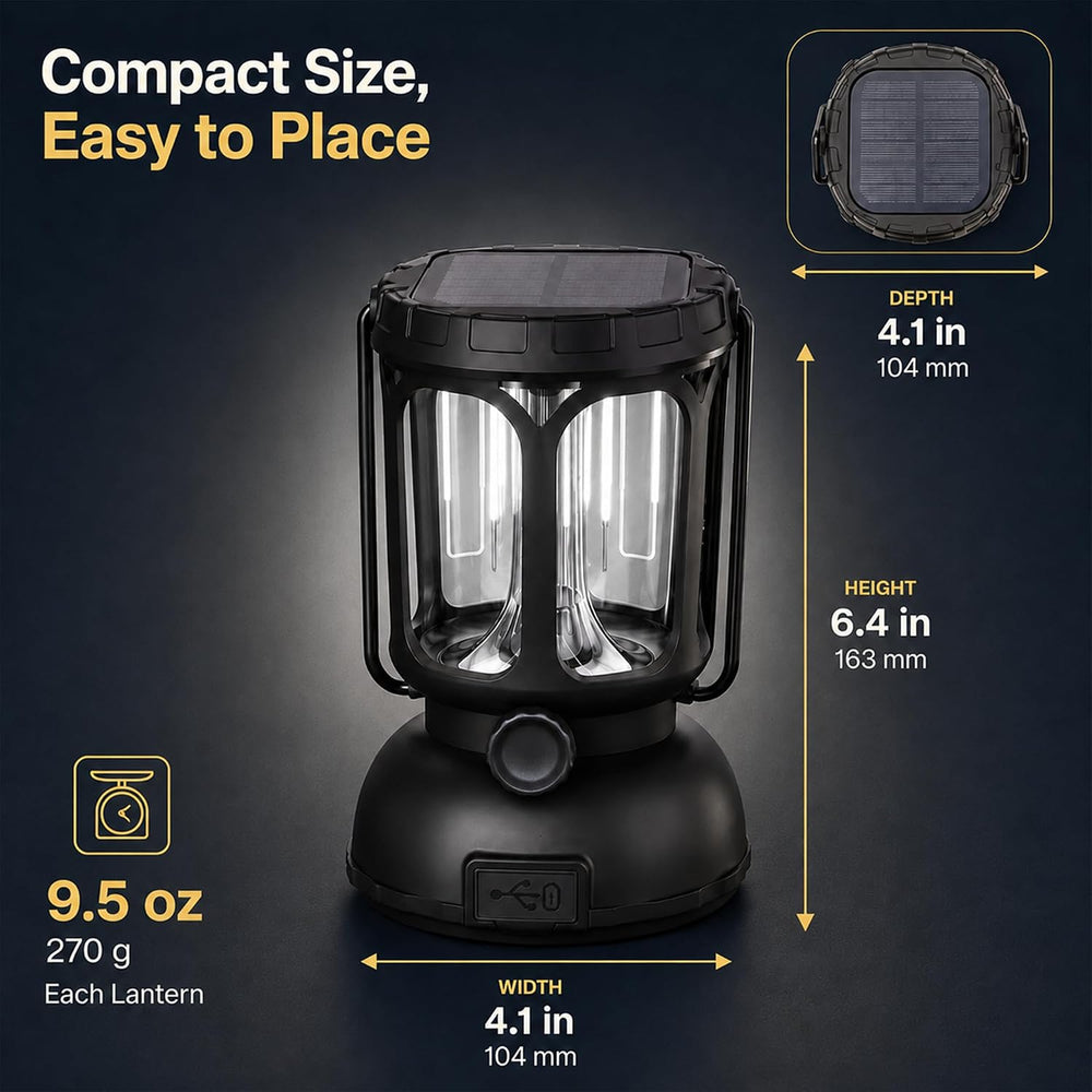 Raynic Camping Lanterns 2 Pack, USB-C & Solar Rechargeable, Long Last