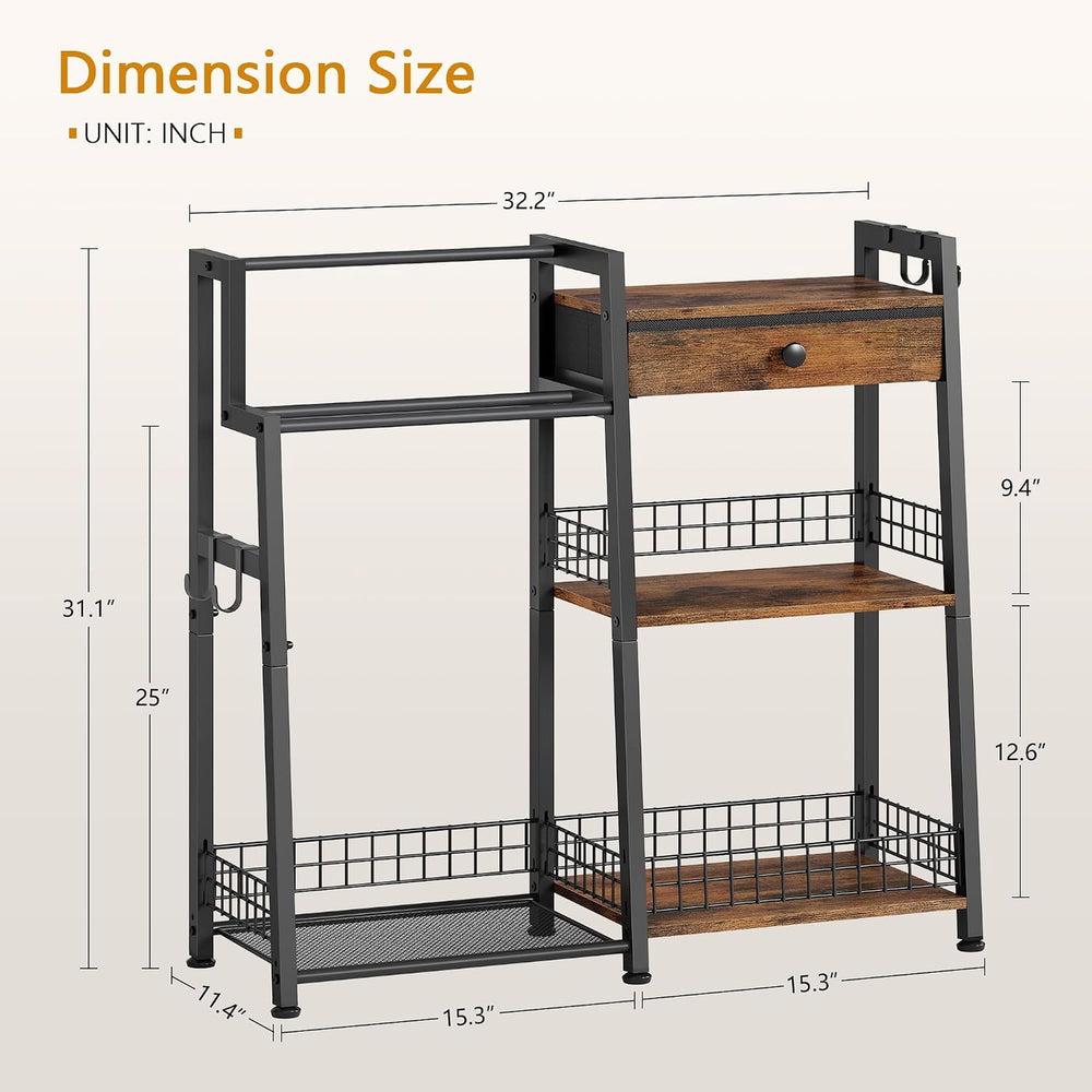 2-in-1 Bathroom Ladder Shelf with Towel Rack & Drawer,Rustic Brown