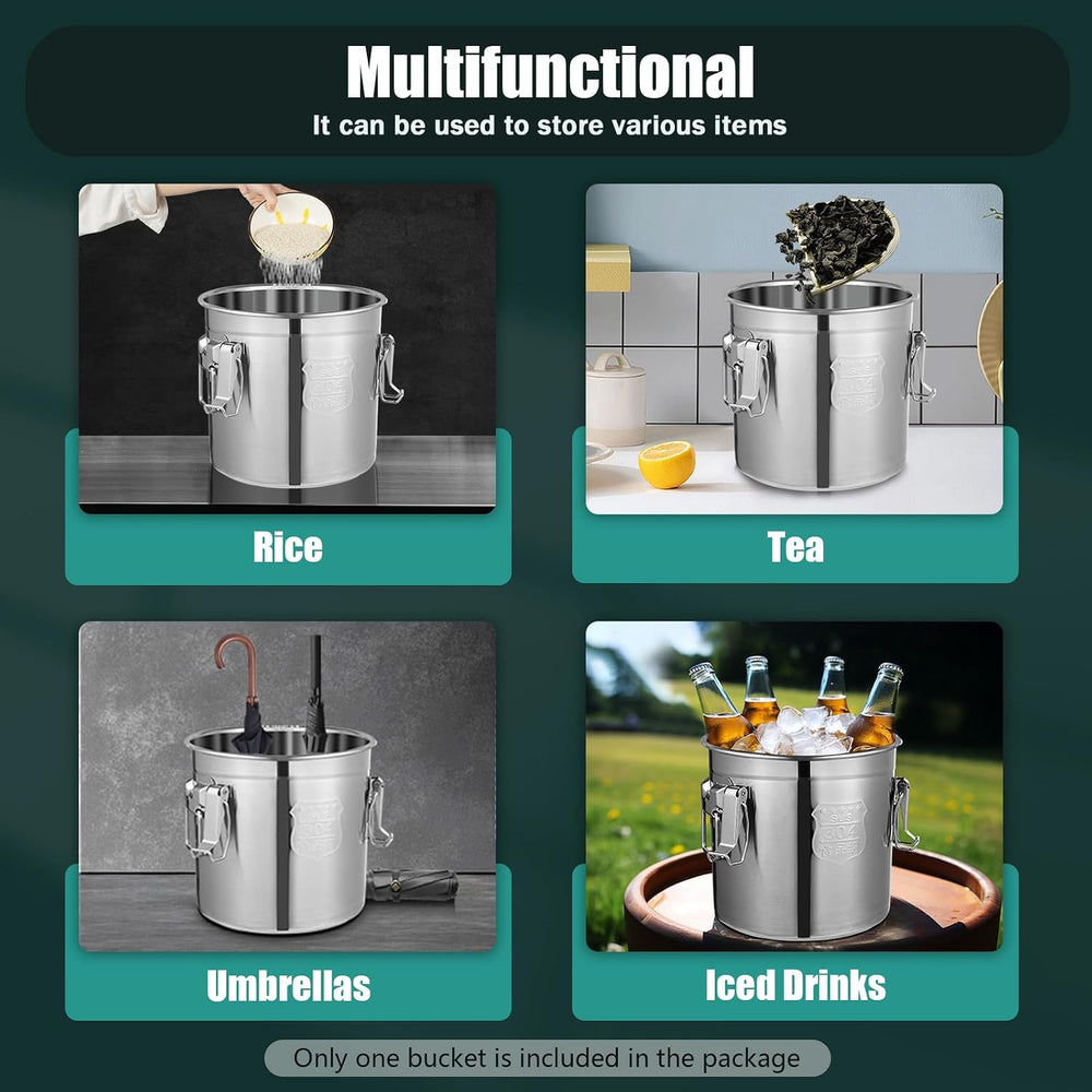 12L/3.17Gal Stainless Steel Airtight Canister 0.6mm Silver Food Storage Canis...