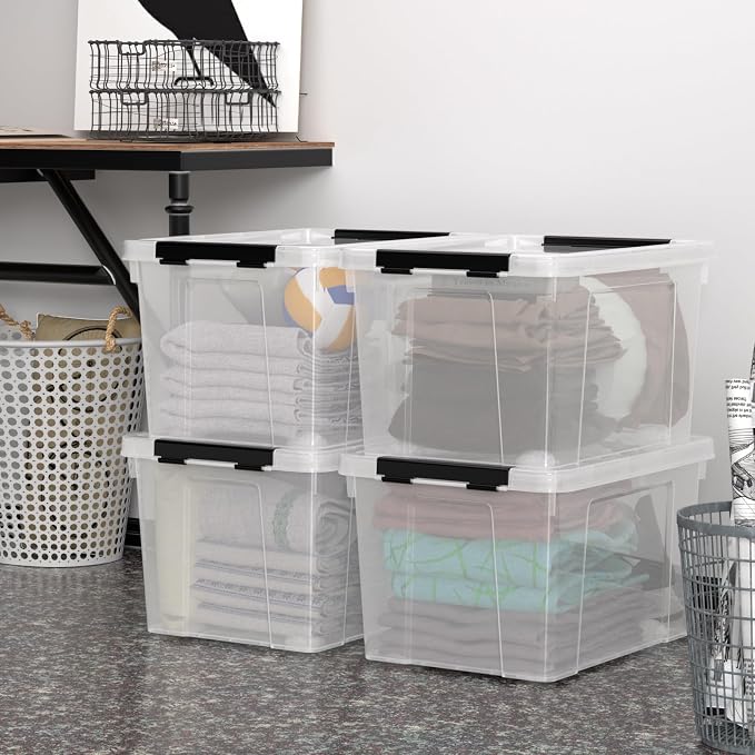 Zopnny 52 Quart Stackable Plastic Storage Bins (4 Pack)