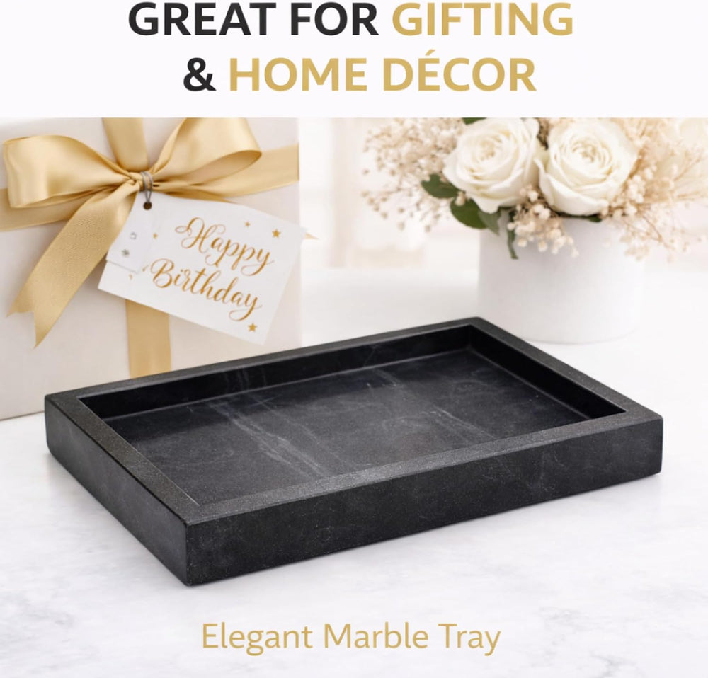 Natural Marble Tray, Black, 10" x 6", Rectangular