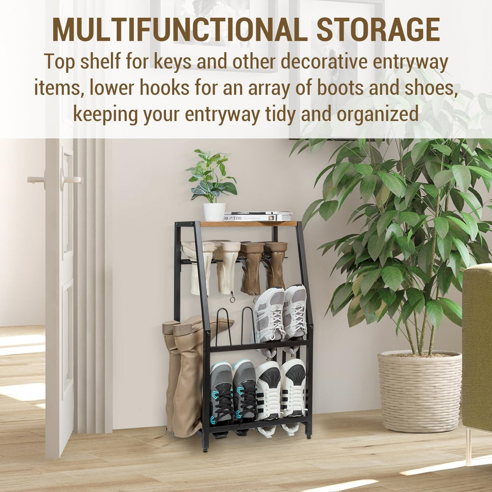 MyGift Acacia Wood Shoe Rack, 2-Tier Entryway Organizer with Boot Storage