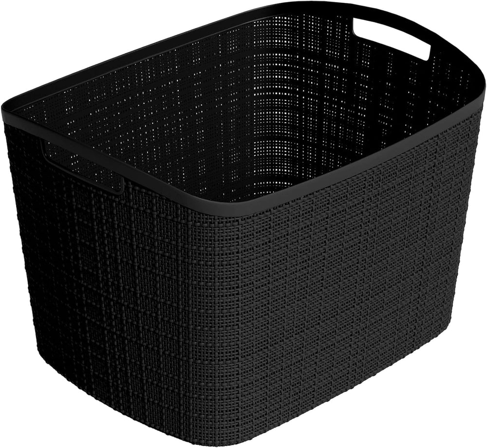 Curver Set of 2 XL 30.5L Jute Decorative Plastic Organization and Storage Bas...