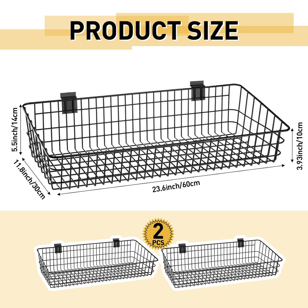 Yaocom 2 Pack Slatwall Baskets Metal Wire Wall Mount Display Balck