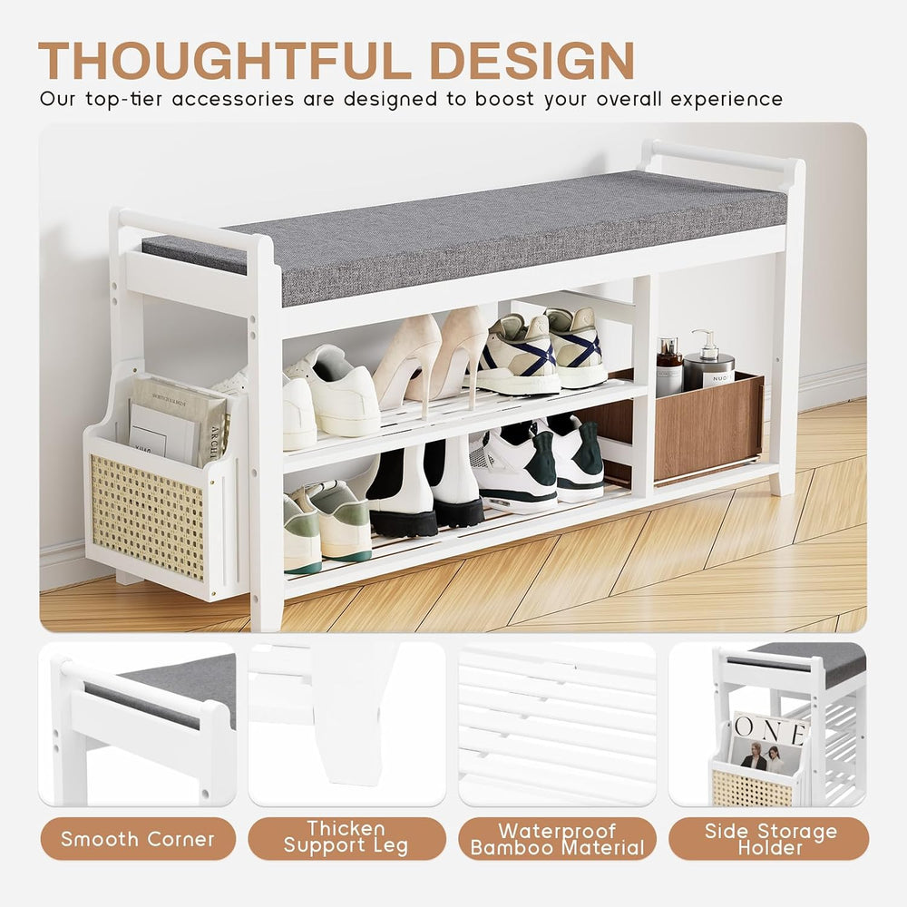 Homaxy 2-Tier Shoe Rack Bench, 39.4 in, White and Dark Grey
