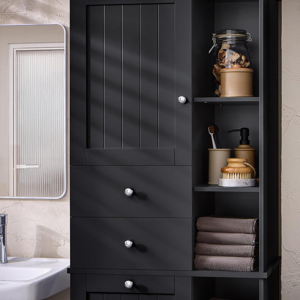 SoBuy Tall Tilt-Out Laundry Hamper Cabinet with Removable Basket and Shelves,...