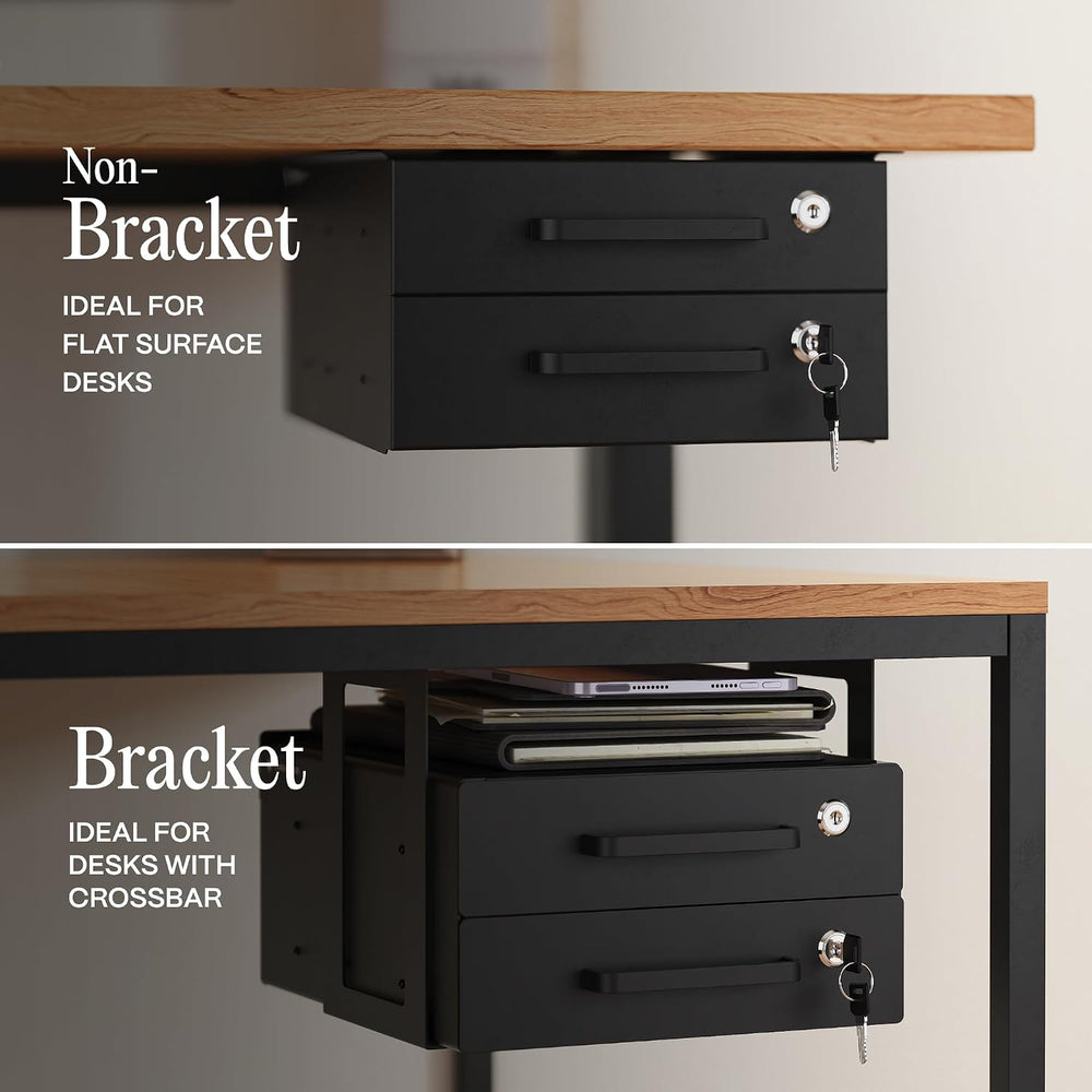 Under Desk Drawer Slide-Out - Lockable Metal Storage Drawers with Cable Manag...