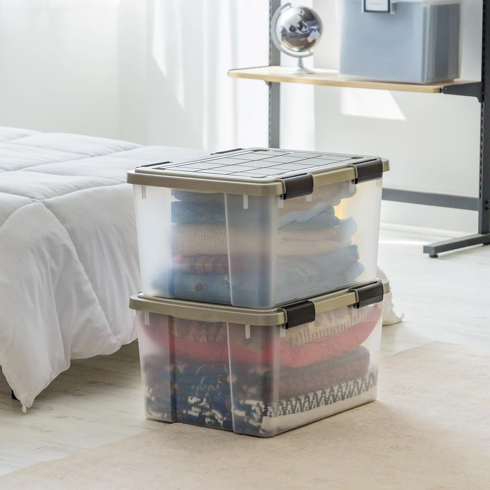 IRIS USA 2-Pack 44 Qt Storage Bins with Gasket Lids, Clear/Chrome