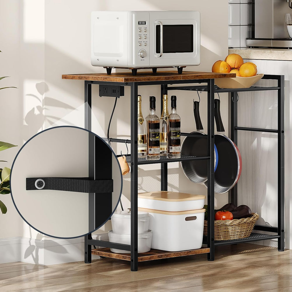 HOOBRO Bakers Rack with Power Outlet, Microwave Stand with Pots Rack, Kitchen...