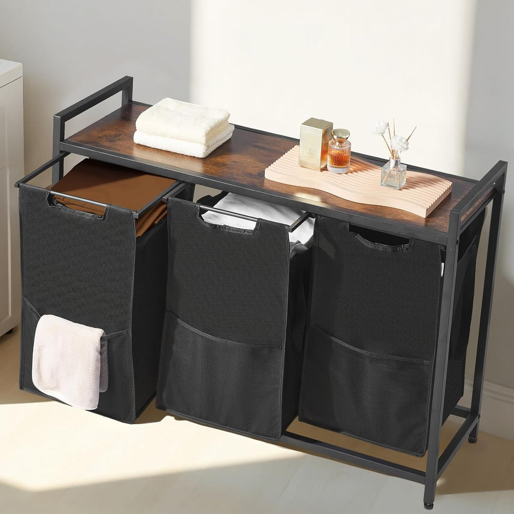 VEVOR 3 Section Laundry Sorter, Large Laundry Hamper with Metal Frame and Woo...