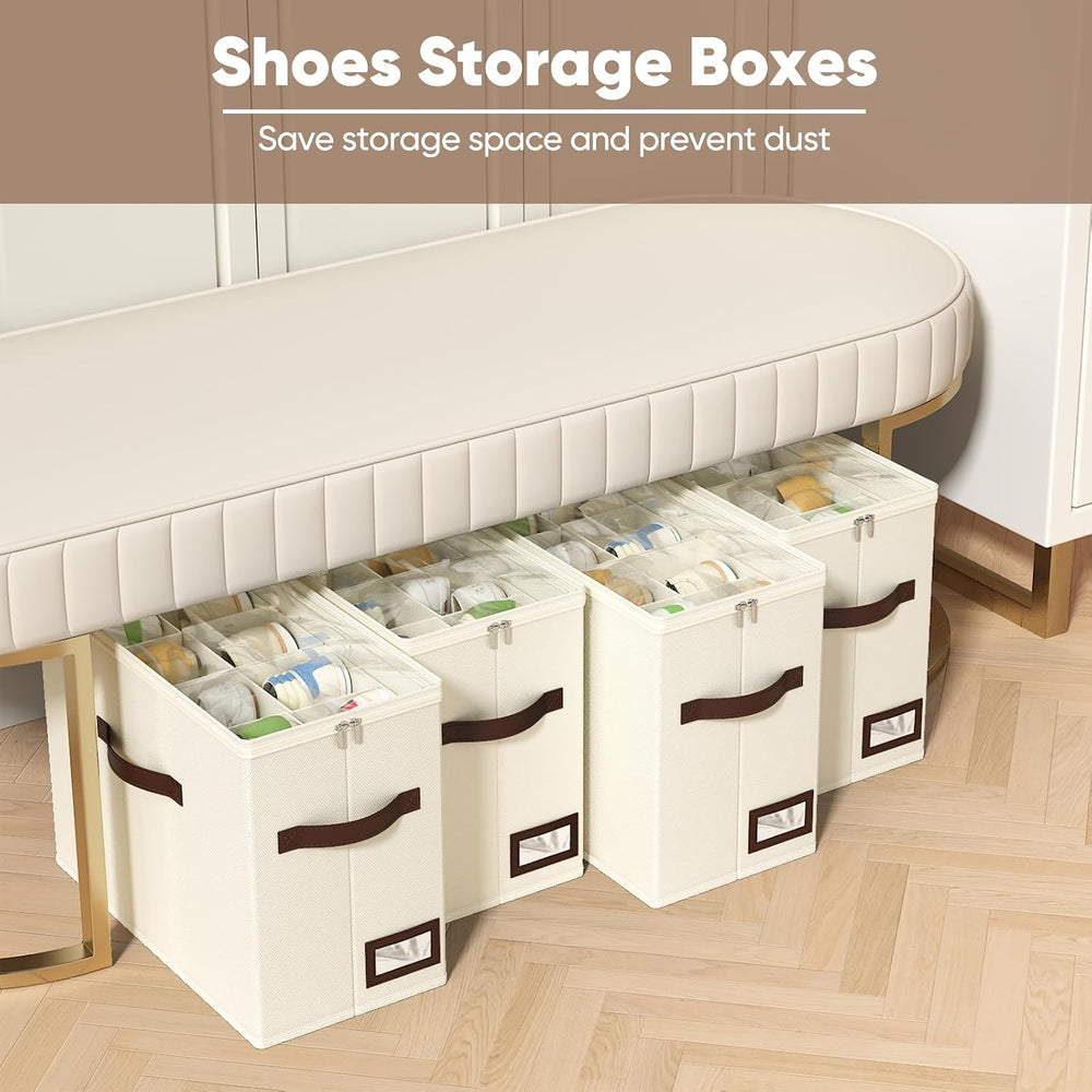 OIAHOMY 4 Pack Shoe Organizer for Closet, Foldable Shoe Storage Bins with Adj...