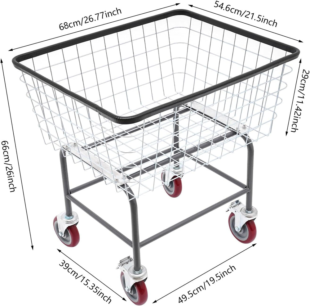 Laundry Cart,Steel Wire Laundry Cart,Laundry Basket With Wheels,Heavy Duty Co...