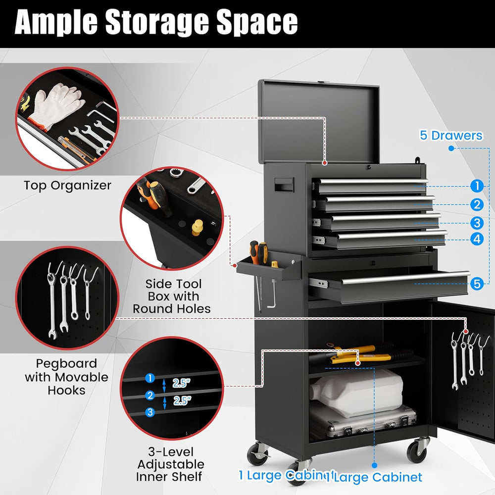 Goplus Tool Chest, 5 Drawers Rolling Tool Cabinet with Detachable Top Toolbox...