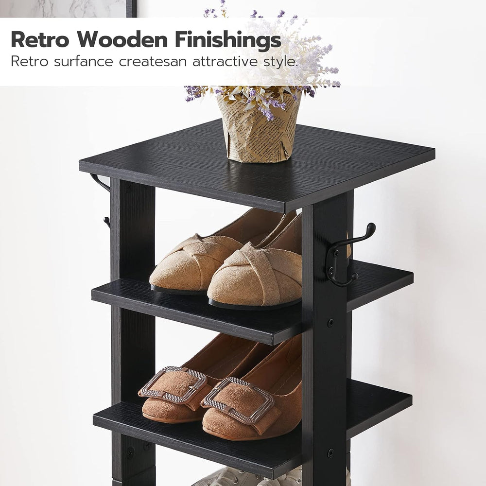 HOOBRO 8 Tiers Vertical Shoe Rack, Wooden Shoe Storage Organizer with Hooks, ...