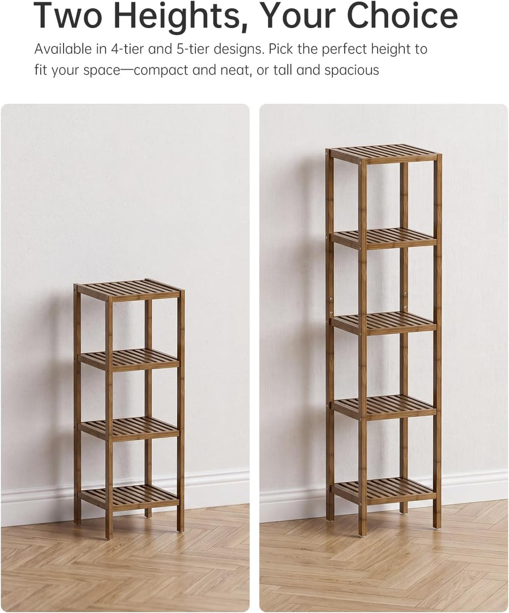 SMIBUY Bathroom Storage Shelf, 4-Tier Bamboo Rack Organizer, Multifunctional ...