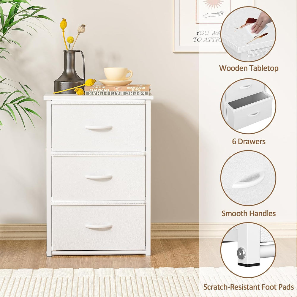 2-Pack Stackable Storage Drawers (6 Drawers Total), White Closet Drawers Orga...