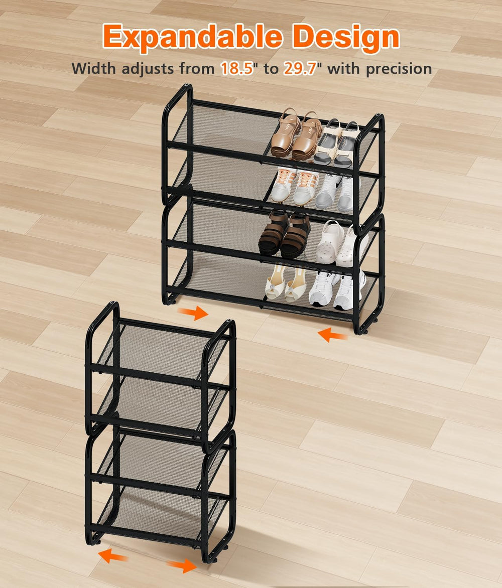 4 Tier Expandable Shoe Rack for Closet & Entryway, Metal Shoe Storage