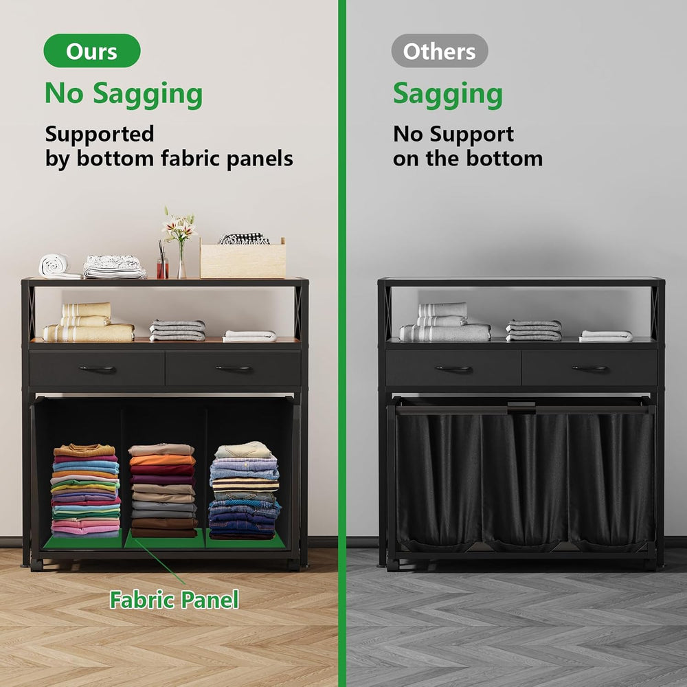 150L Laundry Sorter Hamper 3 Section with 2 Shelves & 2 Drawers