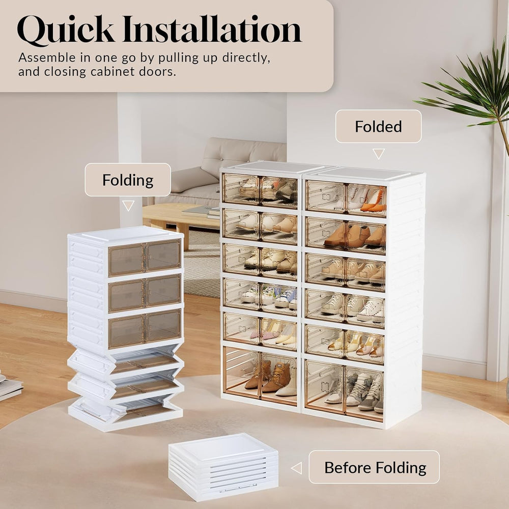 6-Tier Foldable Shoe Rack Organizer, 24 Pairs Stackable & Collapsible Sho...