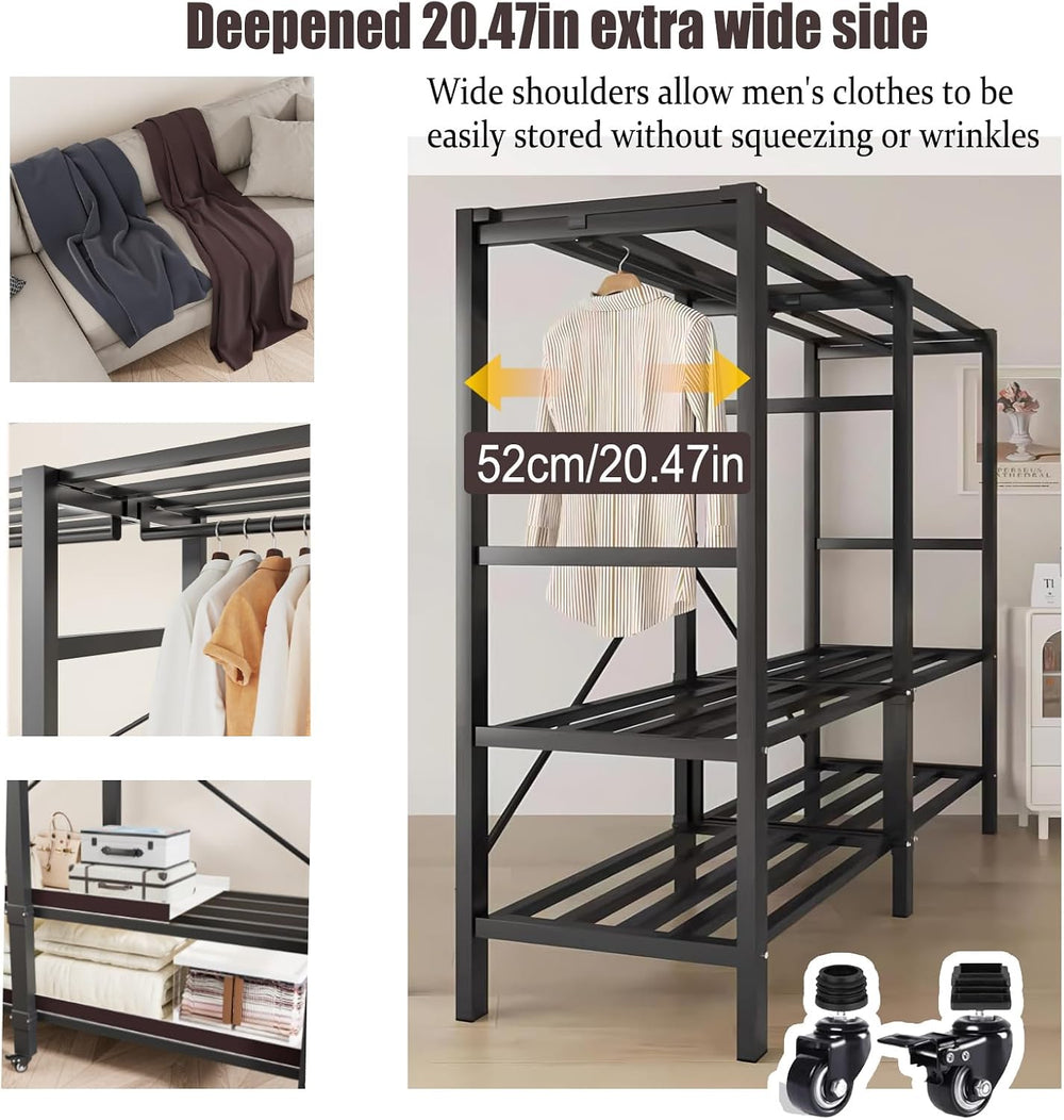 Heavy Duty Clothes Rack with Magnetic Door, Metal Foldable Covered Clothes Ra...