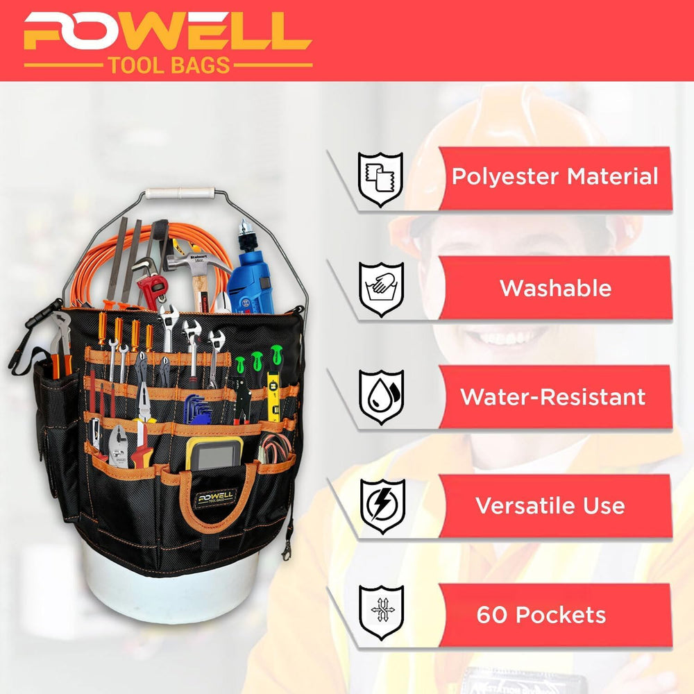5 Gallon Bucket Tool Organizer Bag - Lightweight Tool Organizer Bag with 60 P...