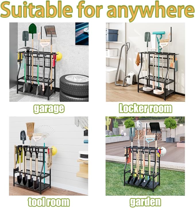 Garden Tool Organizer Holder Heavy Duty Steel Rack Up to 60 Long Handled Tools