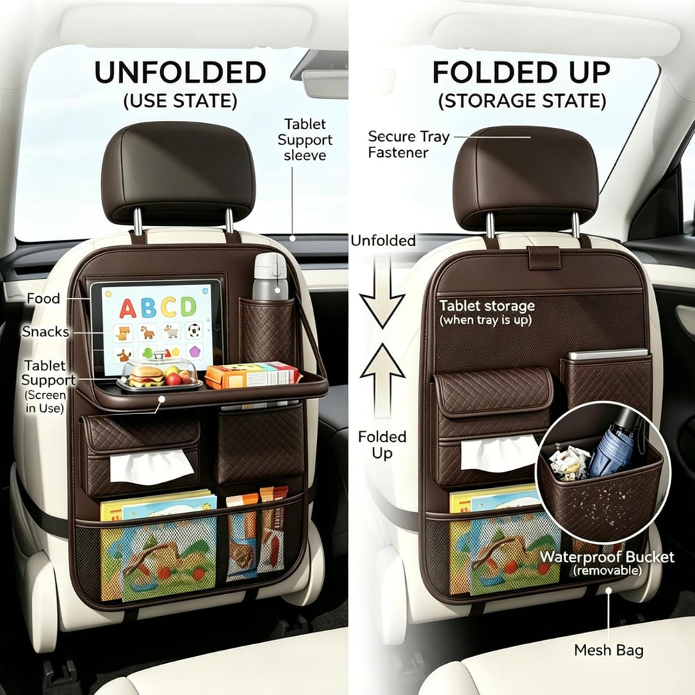 Car Seat Back Organizer with Foldable Tray, Tablet Holder & Pockets