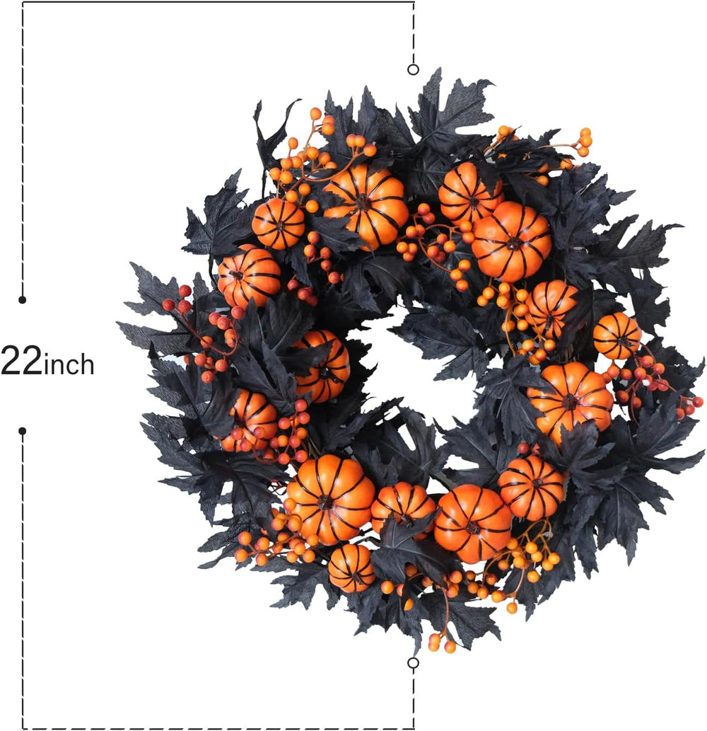 Halloween Wreaths Black Maple Leaf Wreath Orange Pumpkin Wreath Holiday Decor...
